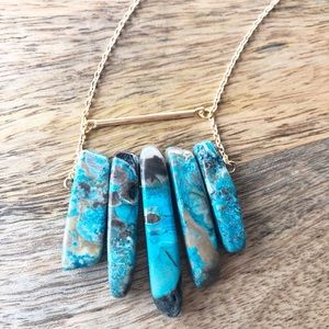 Blue Ocean Jasper and Gold Bar Necklace
